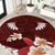 Oxblood Polynesia Round Carpet Tribal Pattern Tropical Frangipani