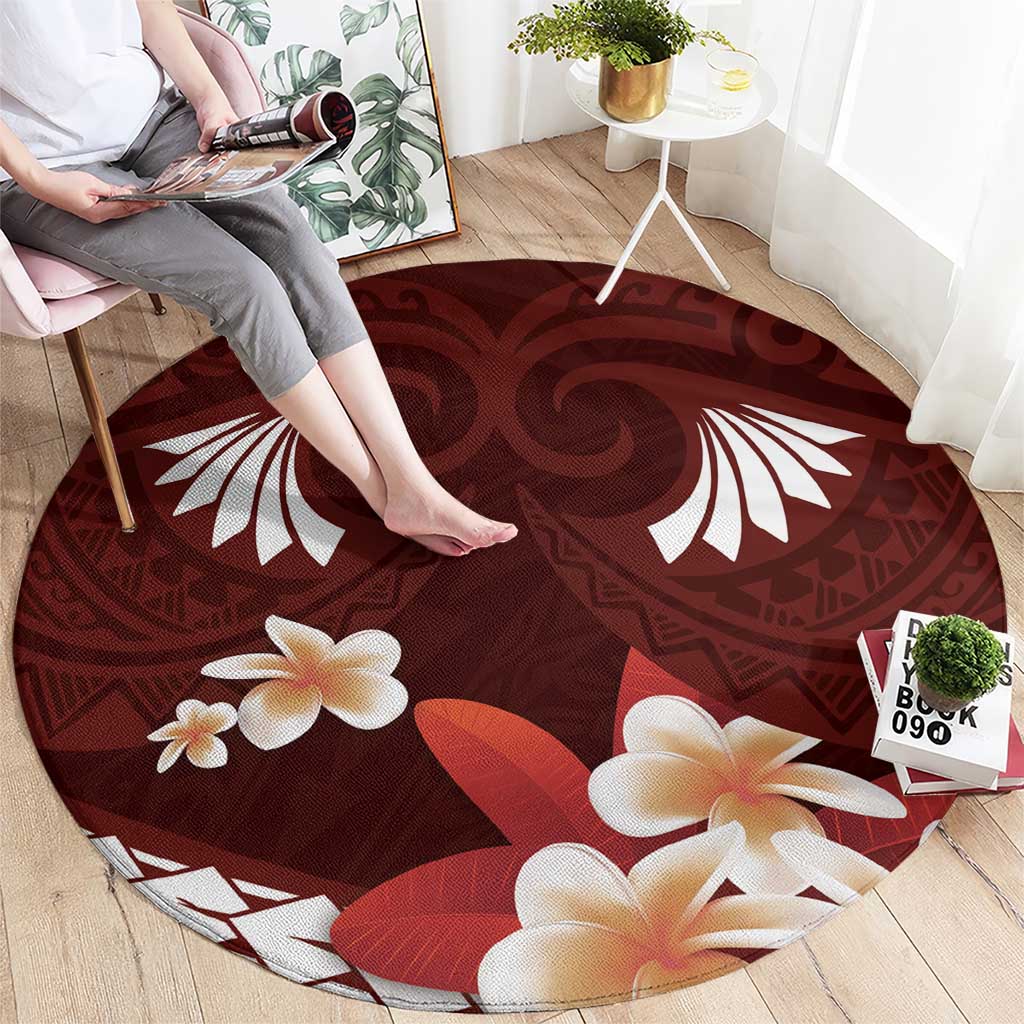Oxblood Polynesia Round Carpet Tribal Pattern Tropical Frangipani LT14 - Polynesian Pride