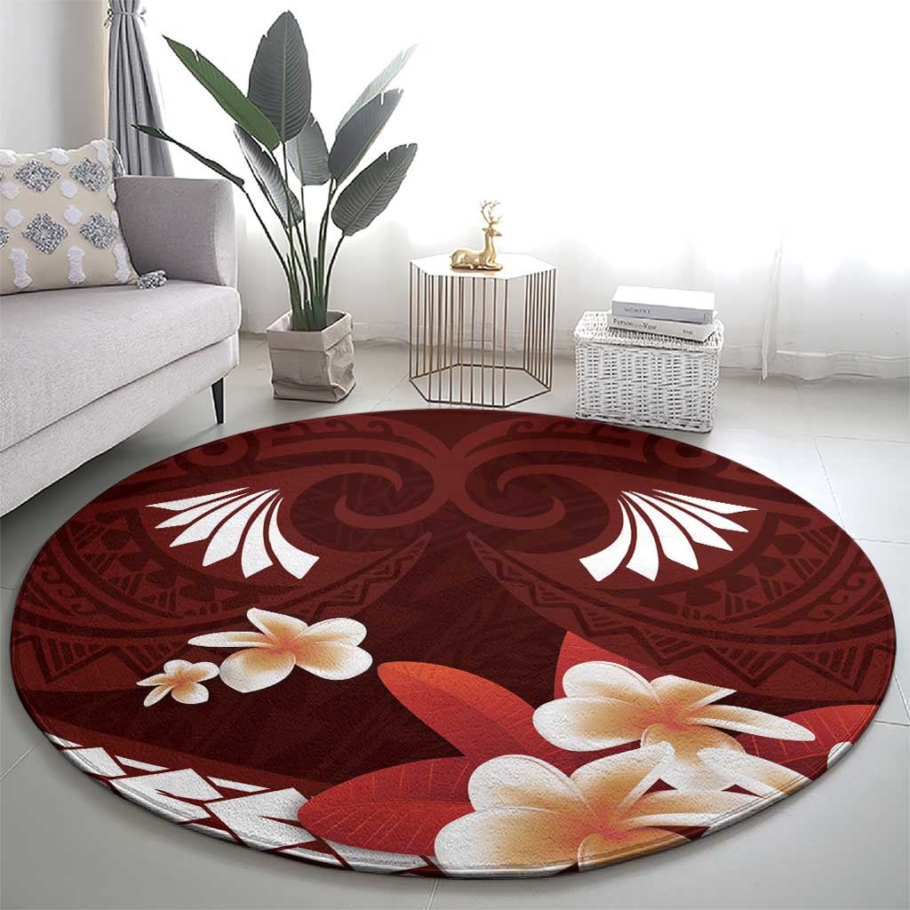 Oxblood Polynesia Round Carpet Tribal Pattern Tropical Frangipani LT14 - Polynesian Pride