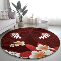 Oxblood Polynesia Round Carpet Tribal Pattern Tropical Frangipani LT14 - Polynesian Pride