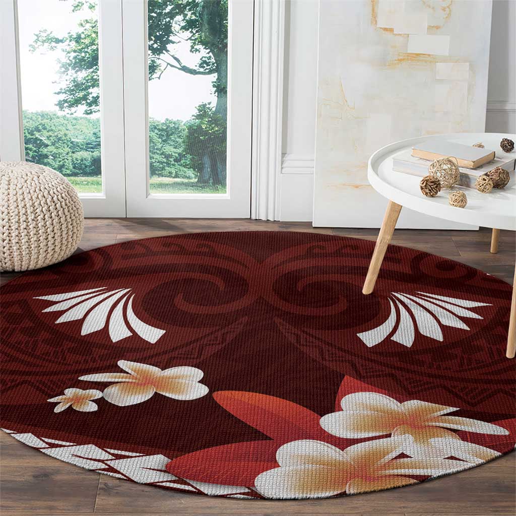 Oxblood Polynesia Round Carpet Tribal Pattern Tropical Frangipani LT14 - Polynesian Pride