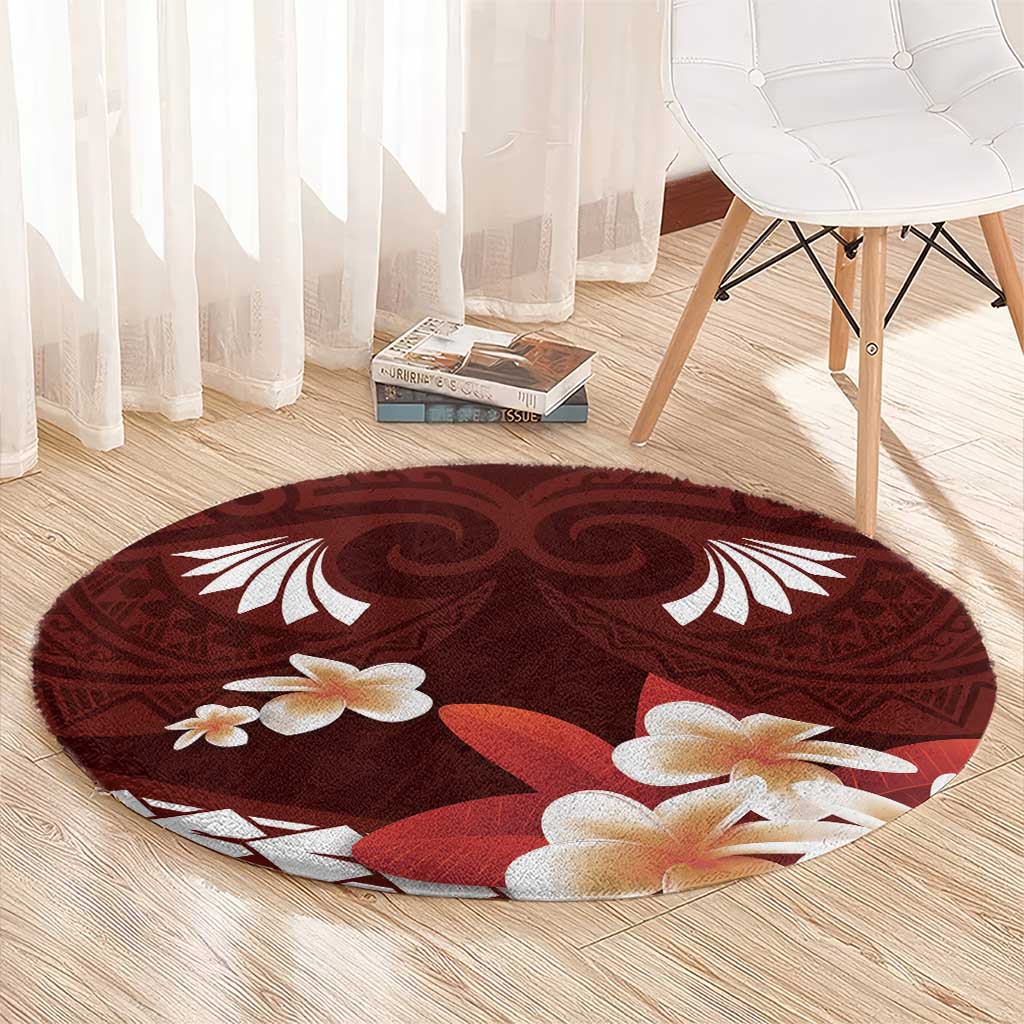 Oxblood Polynesia Round Carpet Tribal Pattern Tropical Frangipani LT14 - Polynesian Pride