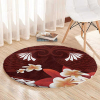 Oxblood Polynesia Round Carpet Tribal Pattern Tropical Frangipani LT14 - Polynesian Pride