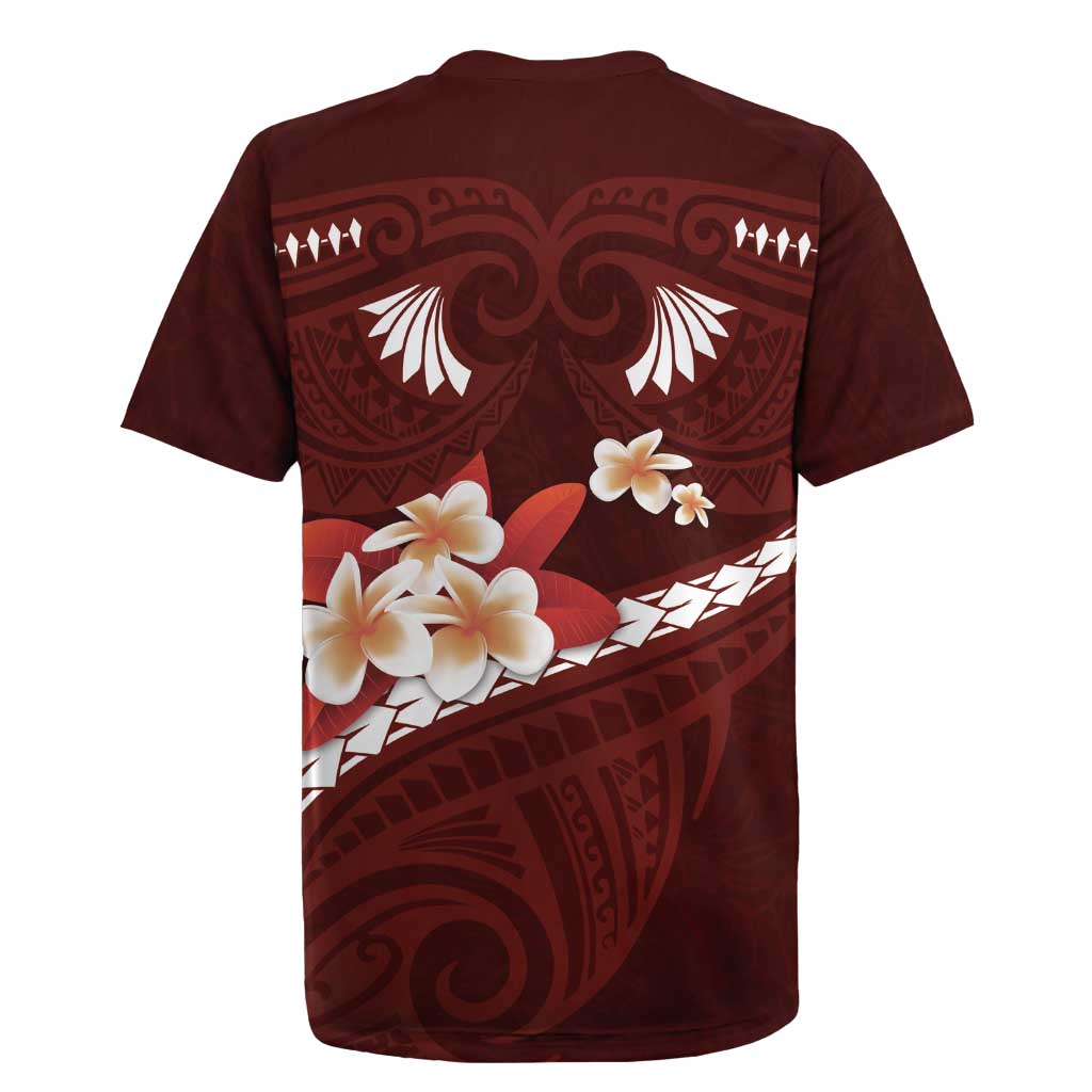 Oxblood Polynesia Rugby Jersey Tribal Pattern Tropical Frangipani LT14 - Polynesian Pride