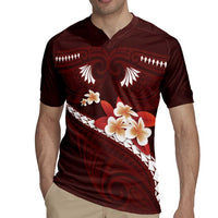 Oxblood Polynesia Rugby Jersey Tribal Pattern Tropical Frangipani LT14 - Polynesian Pride