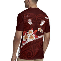 Oxblood Polynesia Rugby Jersey Tribal Pattern Tropical Frangipani LT14 - Polynesian Pride