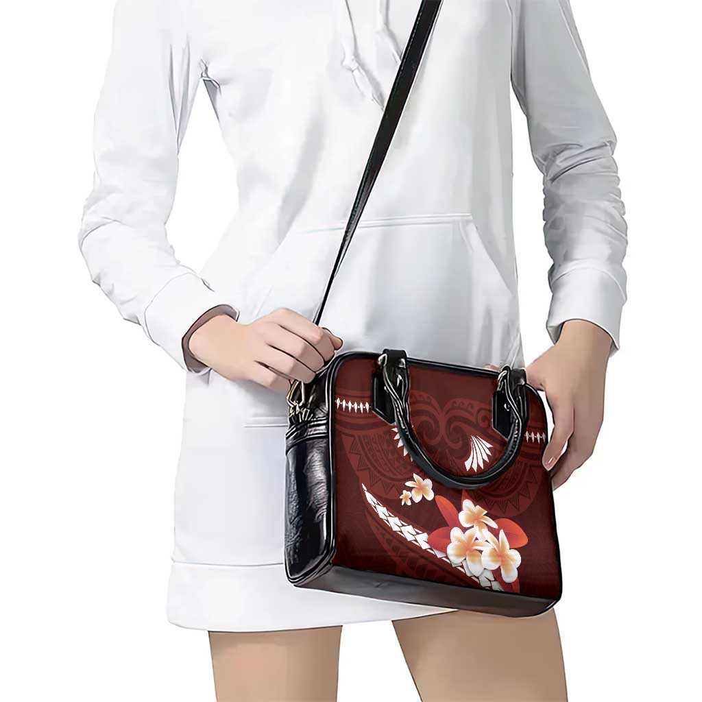 Oxblood Polynesia Shoulder Handbag Tribal Pattern Tropical Frangipani LT14 - Polynesian Pride