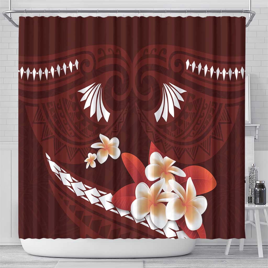 Oxblood Polynesia Shower Curtain Tribal Pattern Tropical Frangipani LT14 - Polynesian Pride