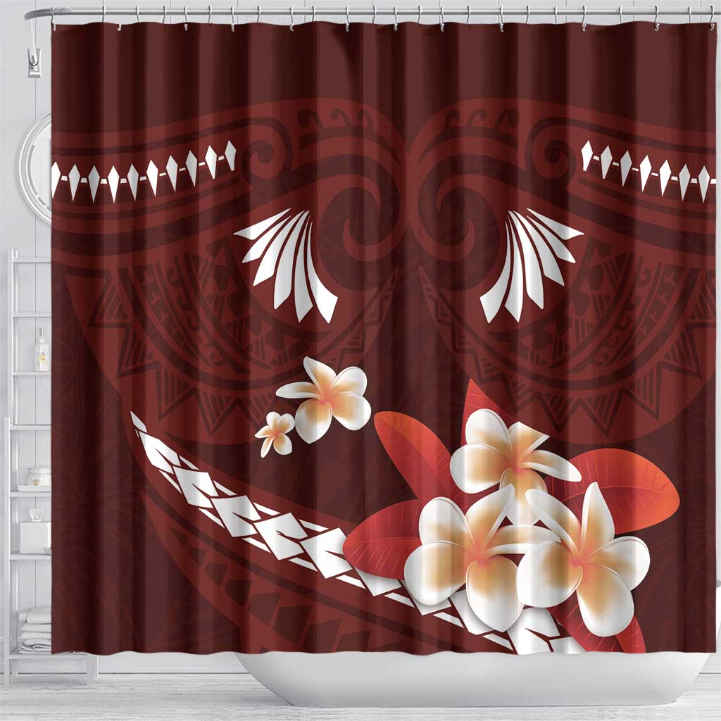 Oxblood Polynesia Shower Curtain Tribal Pattern Tropical Frangipani LT14 - Polynesian Pride