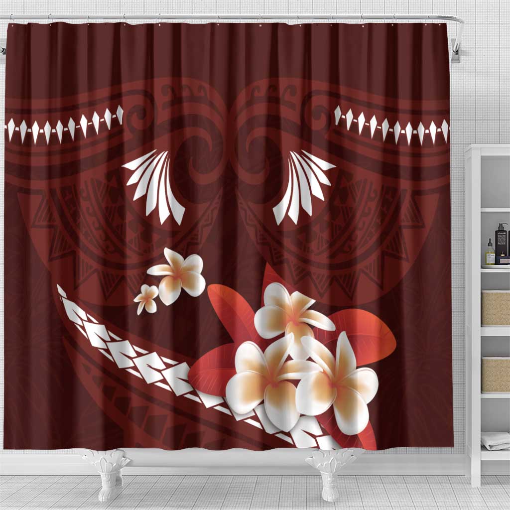 Oxblood Polynesia Shower Curtain Tribal Pattern Tropical Frangipani LT14 - Polynesian Pride