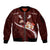 Oxblood Polynesia Sleeve Zip Bomber Jacket Tribal Pattern Tropical Frangipani