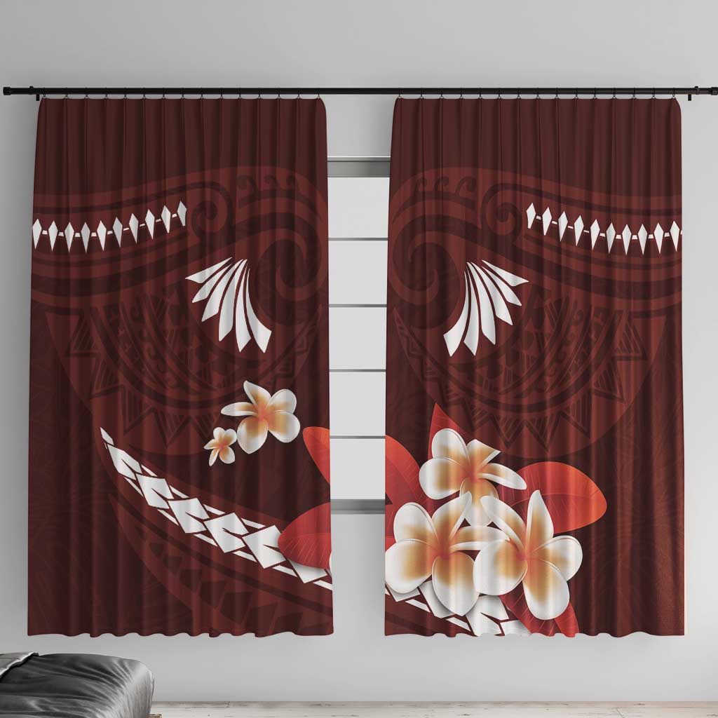 Oxblood Polynesia Window Curtain Tribal Pattern Tropical Frangipani LT14 With Hooks Oxblood - Polynesian Pride