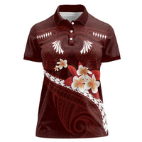 Oxblood Polynesia Women Polo Shirt Tribal Pattern Tropical Frangipani LT14 Female Oxblood - Polynesian Pride
