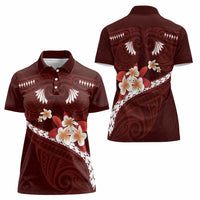 Oxblood Polynesia Women Polo Shirt Tribal Pattern Tropical Frangipani LT14 - Polynesian Pride