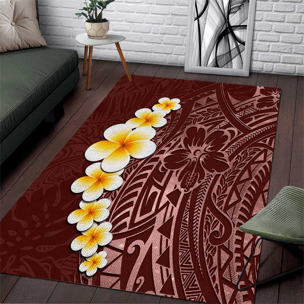 Oxblood Tropical Plumeria With Galaxy Polynesian Art Area Rug LT14 Oxblood - Polynesian Pride