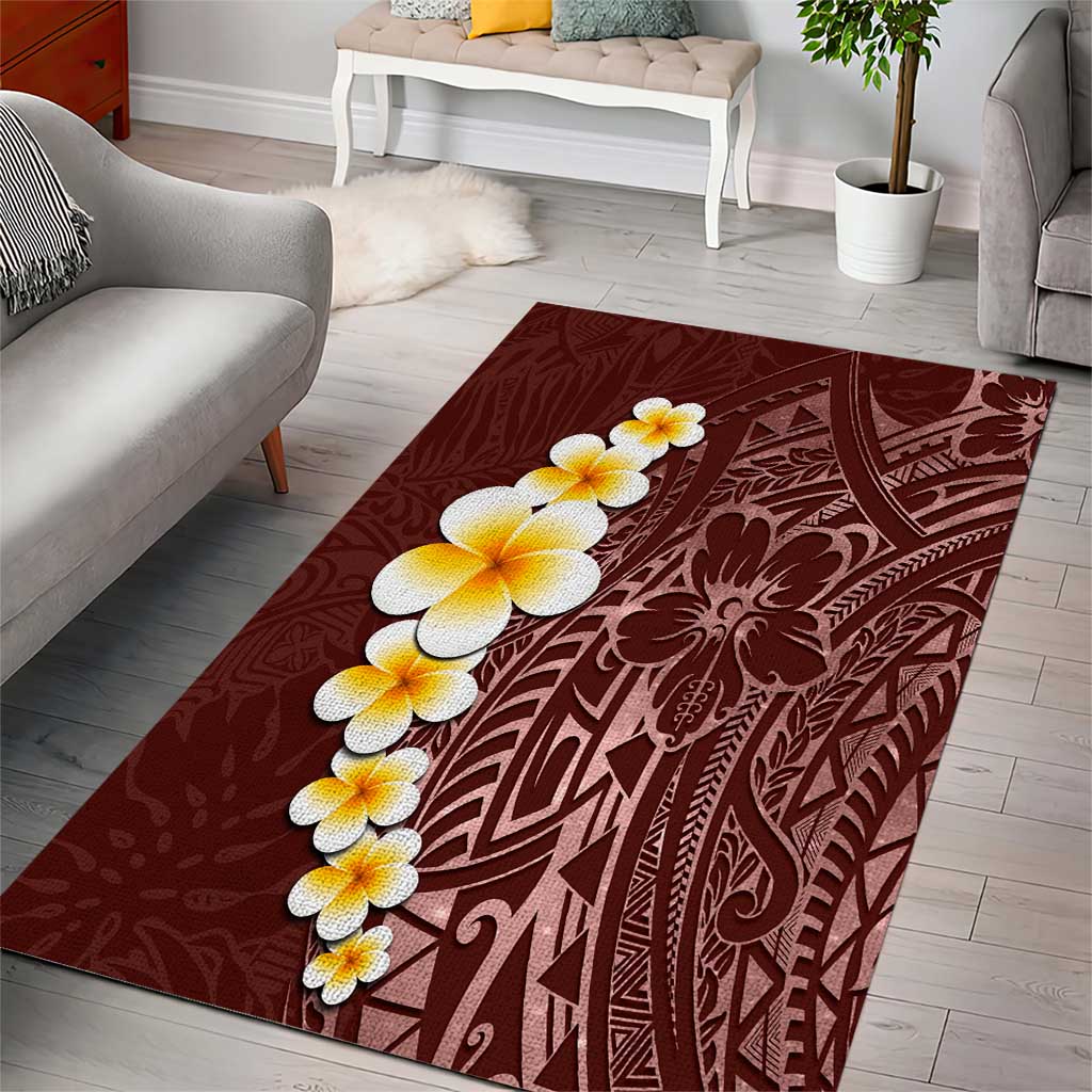 Oxblood Tropical Plumeria With Galaxy Polynesian Art Area Rug LT14 - Polynesian Pride