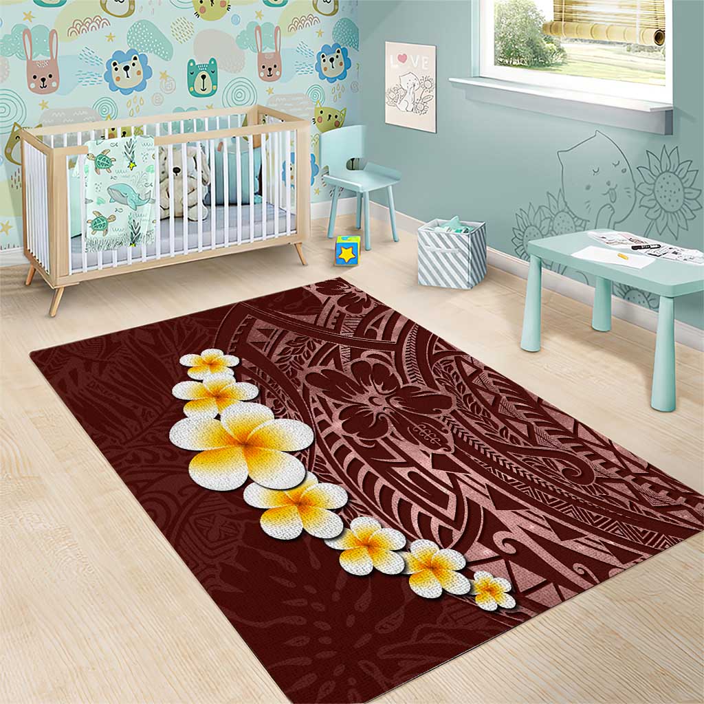 Oxblood Tropical Plumeria With Galaxy Polynesian Art Area Rug LT14 - Polynesian Pride