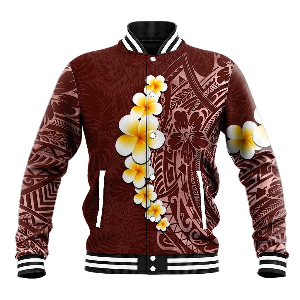 Oxblood Tropical Plumeria With Galaxy Polynesian Art Baseball Jacket LT14 Unisex Oxblood - Polynesian Pride