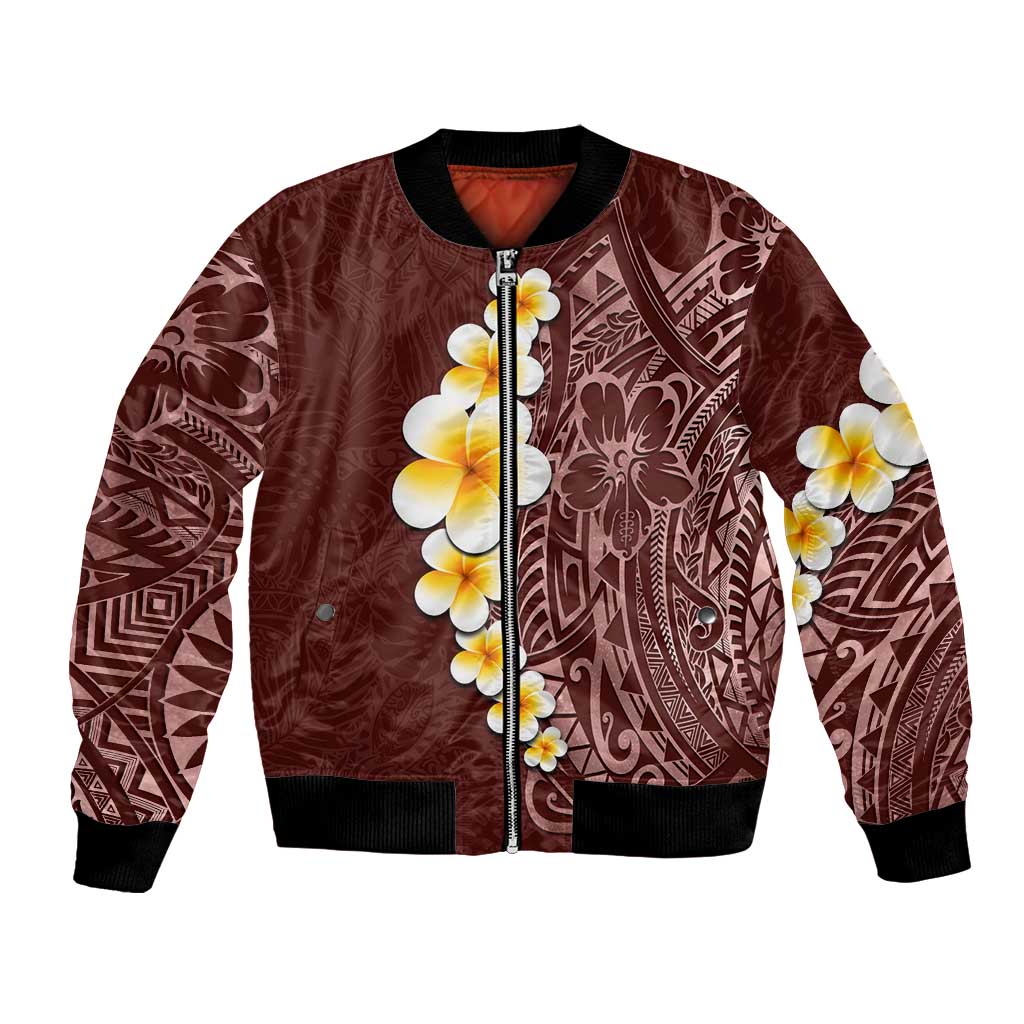 Oxblood Tropical Plumeria With Galaxy Polynesian Art Bomber Jacket LT14 Unisex Oxblood - Polynesian Pride