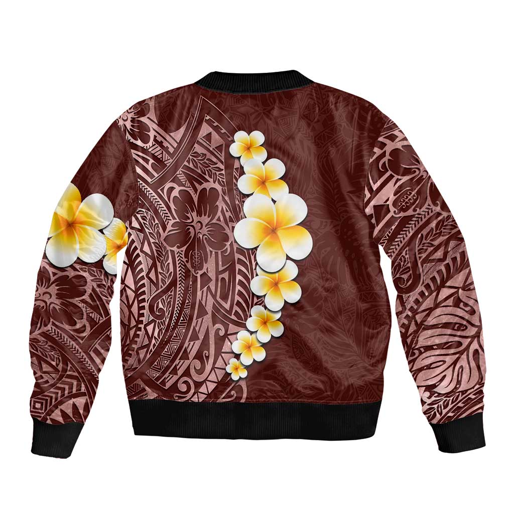 Oxblood Tropical Plumeria With Galaxy Polynesian Art Bomber Jacket LT14 - Polynesian Pride
