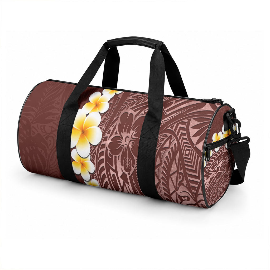 Oxblood Tropical Plumeria With Galaxy Polynesian Art Duffle Bag