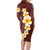 Oxblood Tropical Plumeria With Galaxy Polynesian Art Family Matching Long Sleeve Bodycon Dress and Hawaiian Shirt