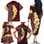 Oxblood Tropical Plumeria With Galaxy Polynesian Art Family Matching Off The Shoulder Long Sleeve Dress and Hawaiian Shirt