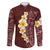 Oxblood Tropical Plumeria With Galaxy Polynesian Art Family Matching Off The Shoulder Long Sleeve Dress and Hawaiian Shirt