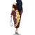 Oxblood Tropical Plumeria With Galaxy Polynesian Art Family Matching Off The Shoulder Long Sleeve Dress and Hawaiian Shirt