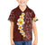 Oxblood Tropical Plumeria With Galaxy Polynesian Art Family Matching Off The Shoulder Long Sleeve Dress and Hawaiian Shirt