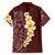 Oxblood Tropical Plumeria With Galaxy Polynesian Art Family Matching Off Shoulder Maxi Dress and Hawaiian Shirt