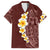 Oxblood Tropical Plumeria With Galaxy Polynesian Art Family Matching Off Shoulder Short Dress and Hawaiian Shirt