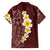 Oxblood Tropical Plumeria With Galaxy Polynesian Art Family Matching Off Shoulder Short Dress and Hawaiian Shirt