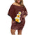 Oxblood Tropical Plumeria With Galaxy Polynesian Art Family Matching Off Shoulder Short Dress and Hawaiian Shirt