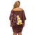 Oxblood Tropical Plumeria With Galaxy Polynesian Art Family Matching Off Shoulder Short Dress and Hawaiian Shirt