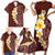 Oxblood Tropical Plumeria With Galaxy Polynesian Art Family Matching Short Sleeve Bodycon Dress and Hawaiian Shirt