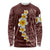 Oxblood Tropical Plumeria With Galaxy Polynesian Art Long Sleeve Shirt