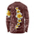 Oxblood Tropical Plumeria With Galaxy Polynesian Art Long Sleeve Shirt