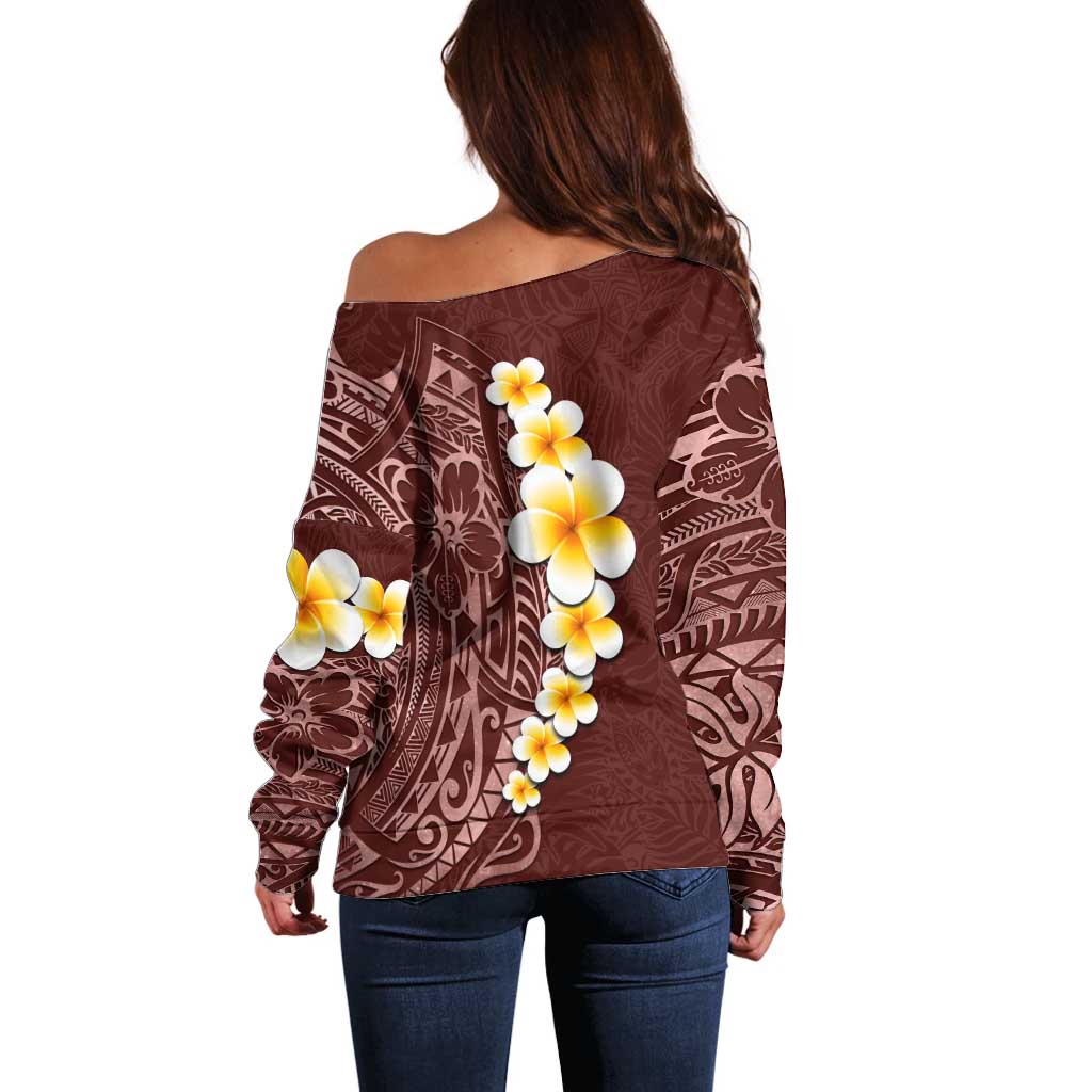 Oxblood Tropical Plumeria With Galaxy Polynesian Art Off Shoulder Sweater LT14 - Polynesian Pride