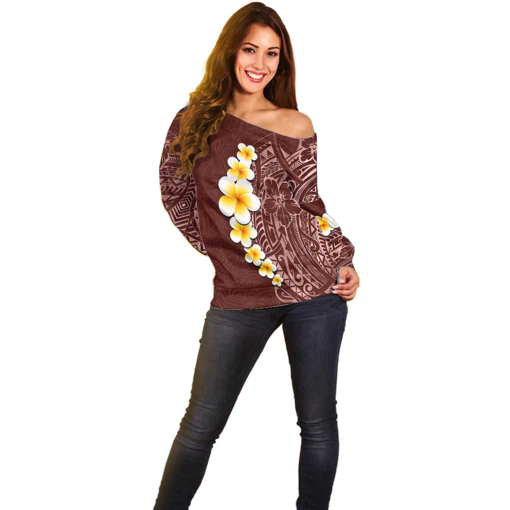 Oxblood Tropical Plumeria With Galaxy Polynesian Art Off Shoulder Sweater LT14 - Polynesian Pride