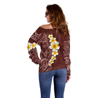 Oxblood Tropical Plumeria With Galaxy Polynesian Art Off Shoulder Sweater LT14 - Polynesian Pride