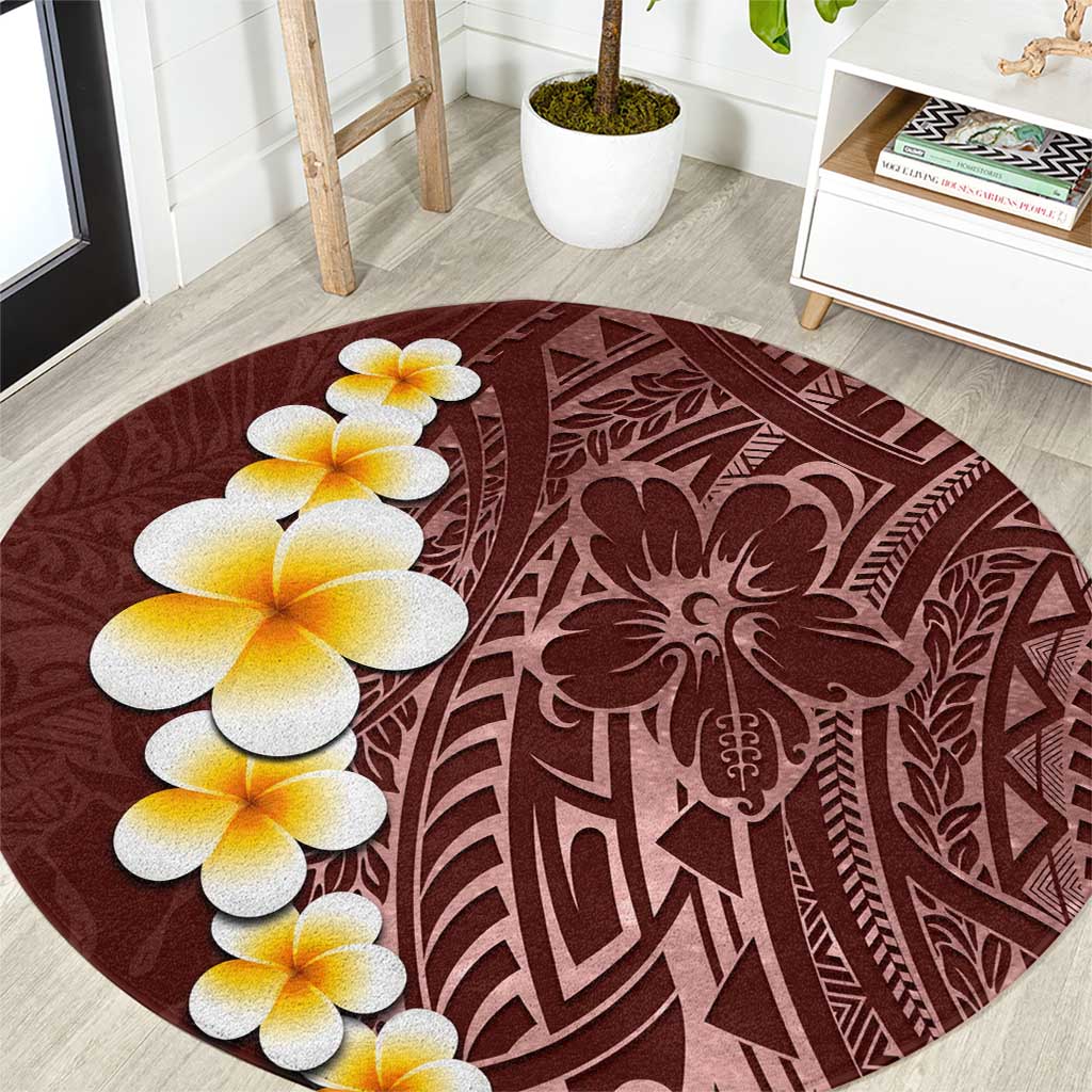 Oxblood Tropical Plumeria With Galaxy Polynesian Art Round Carpet LT14 Oxblood - Polynesian Pride