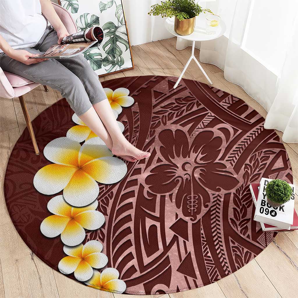 Oxblood Tropical Plumeria With Galaxy Polynesian Art Round Carpet LT14 - Polynesian Pride