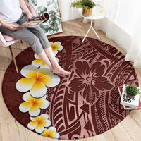 Oxblood Tropical Plumeria With Galaxy Polynesian Art Round Carpet LT14 - Polynesian Pride
