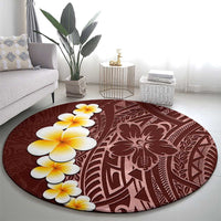 Oxblood Tropical Plumeria With Galaxy Polynesian Art Round Carpet LT14 - Polynesian Pride