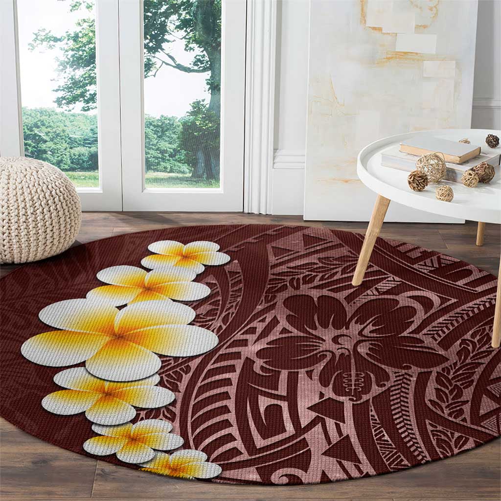 Oxblood Tropical Plumeria With Galaxy Polynesian Art Round Carpet LT14 - Polynesian Pride