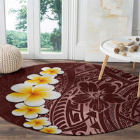 Oxblood Tropical Plumeria With Galaxy Polynesian Art Round Carpet LT14 - Polynesian Pride