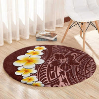 Oxblood Tropical Plumeria With Galaxy Polynesian Art Round Carpet LT14 - Polynesian Pride