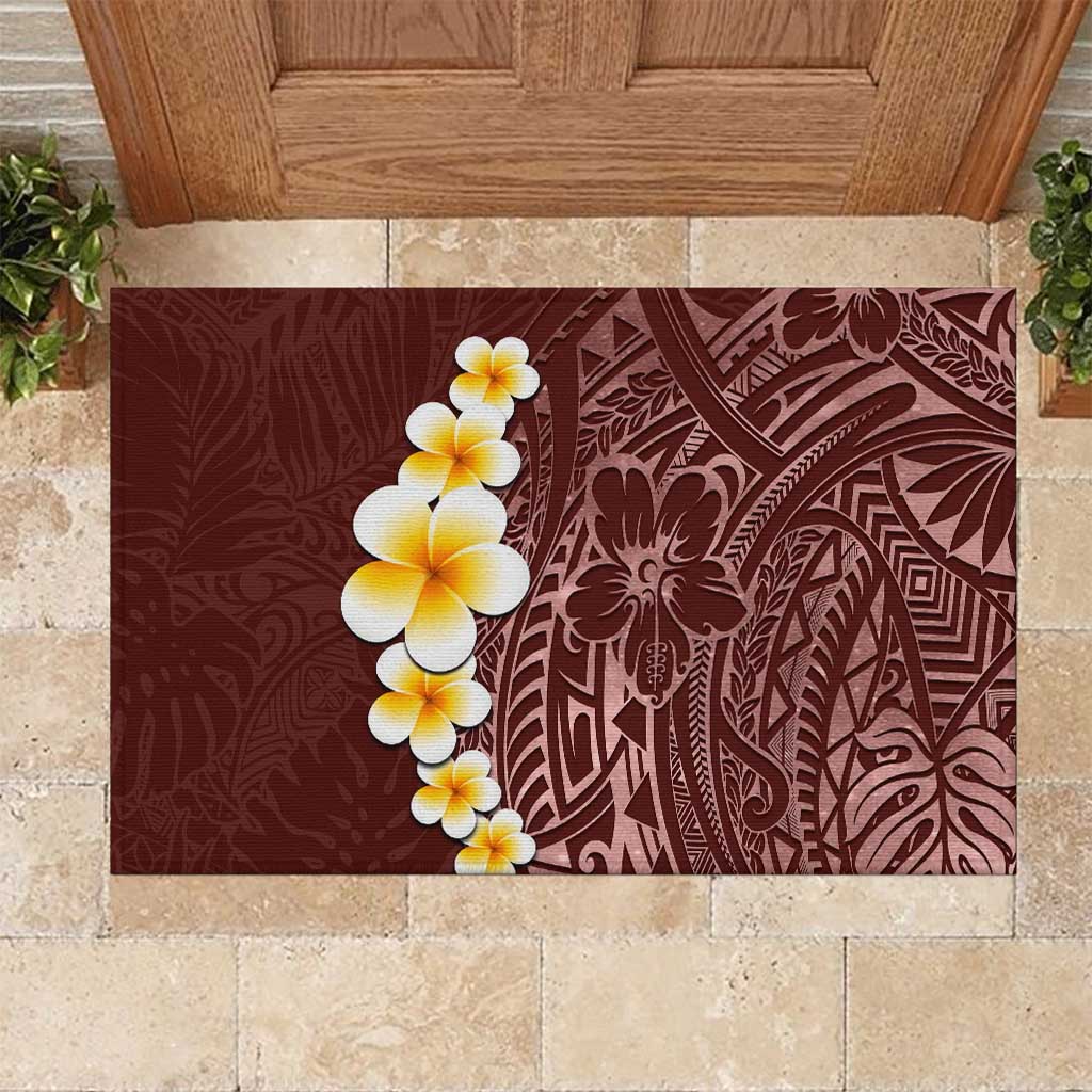 Oxblood Tropical Plumeria With Galaxy Polynesian Art Rubber Doormat LT14 Oxblood - Polynesian Pride