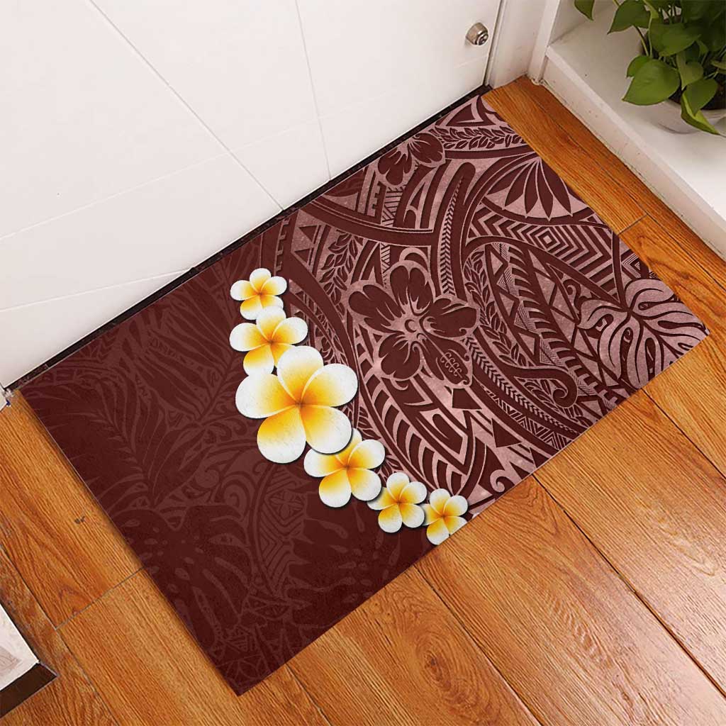 Oxblood Tropical Plumeria With Galaxy Polynesian Art Rubber Doormat LT14 - Polynesian Pride